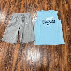 Nike & Under Armour Boys / Girls 2pc Blue Tank Top Grey Shorts Size XL & L